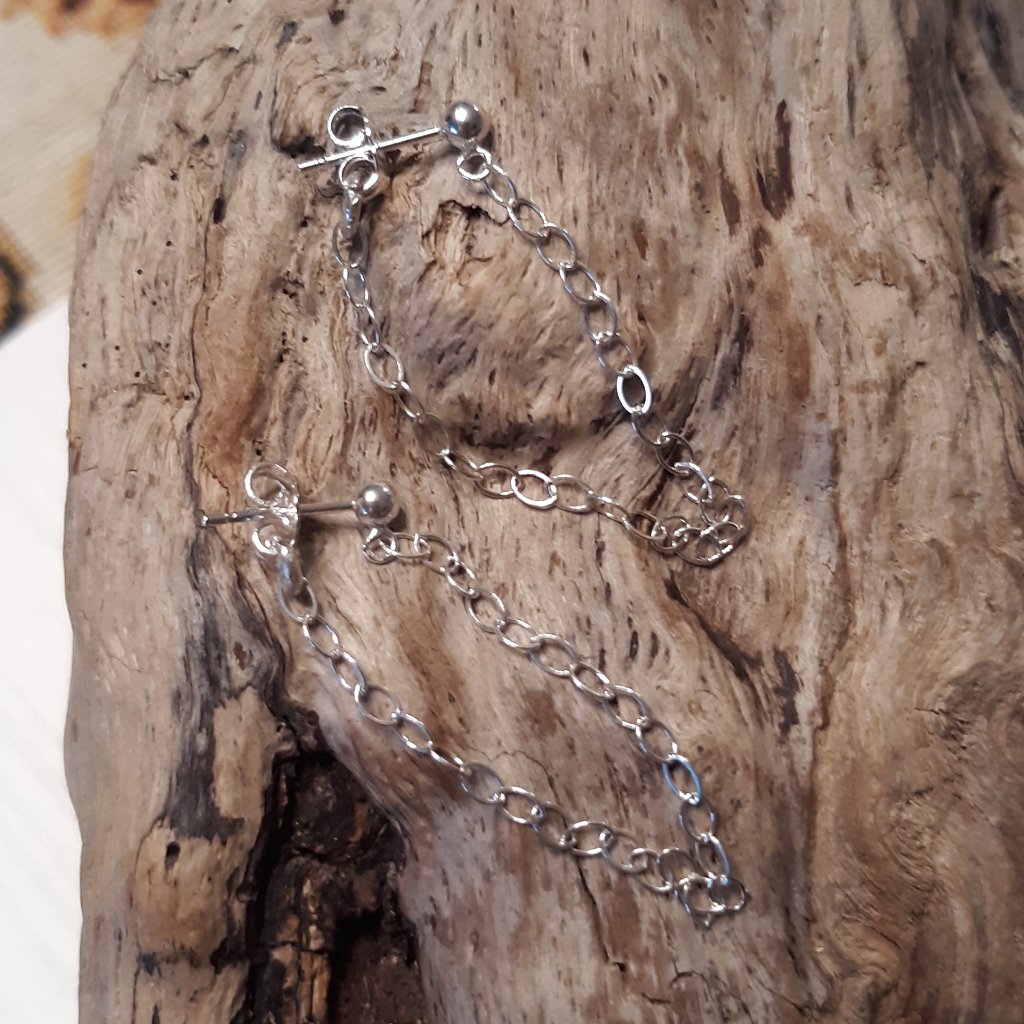 Sterling Silver Ball Chain Jacket Stud Earrings 13$